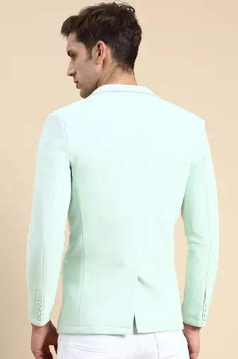 SHOWOFF Men's Single Breasted Sea Green Solid Slim Fit Blazer