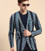 SHOWOFF Men's Single Breasted Navy Blue Printed Slim Fit Blazer