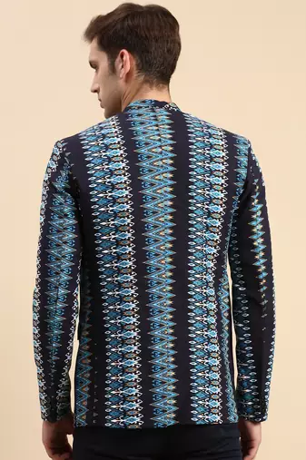 SHOWOFF Men's Single Breasted Navy Blue Printed Slim Fit Blazer