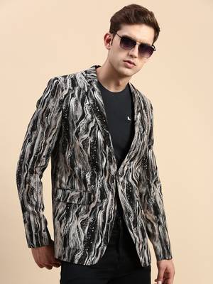 SHOWOFF Men's Single Breasted Multi Printed Slim Fit Blazer 1