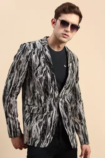 SHOWOFF Men's Single Breasted Multi Printed Slim Fit Blazer
