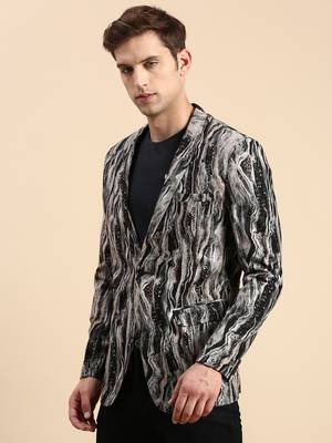 SHOWOFF Men's Single Breasted Multi Printed Slim Fit Blazer 3