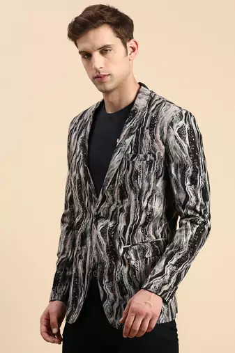 SHOWOFF Men's Single Breasted Multi Printed Slim Fit Blazer