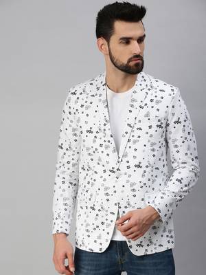 SHOWOFF Men's Notched Lapel Single-Breasted White Printed Blazer 1