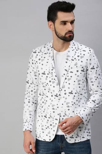 SHOWOFF Men's Notched Lapel Single-Breasted White Printed Blazer