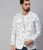 SHOWOFF Men's Notched Lapel Single-Breasted White Printed Blazer