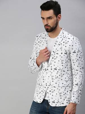 SHOWOFF Men's Notched Lapel Single-Breasted White Printed Blazer 2