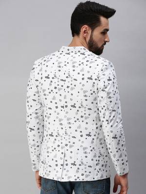 SHOWOFF Men's Notched Lapel Single-Breasted White Printed Blazer 3