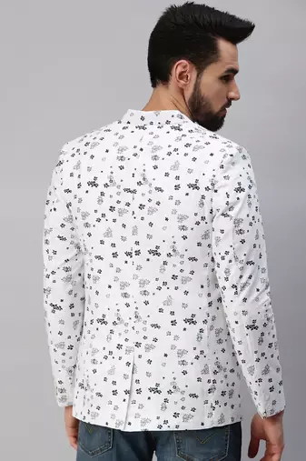 SHOWOFF Men's Notched Lapel Single-Breasted White Printed Blazer