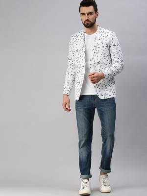 SHOWOFF Men's Notched Lapel Single-Breasted White Printed Blazer 4