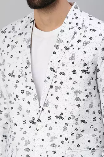 SHOWOFF Men's Notched Lapel Single-Breasted White Printed Blazer