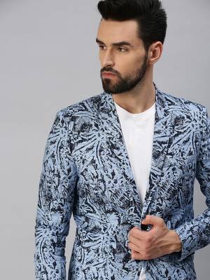 SHOWOFF Men's Notched Lapel Single-Breasted Blue Printed Blazer 1
