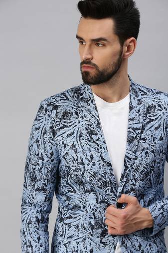 SHOWOFF Men's Notched Lapel Single-Breasted Blue Printed Blazer