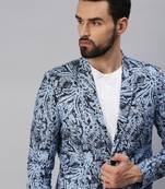 SHOWOFF Men's Notched Lapel Single-Breasted Blue Printed Blazer
