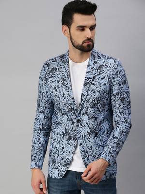 SHOWOFF Men's Notched Lapel Single-Breasted Blue Printed Blazer 2
