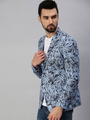 SHOWOFF Men's Notched Lapel Single-Breasted Blue Printed Blazer 3