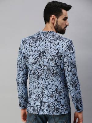 SHOWOFF Men's Notched Lapel Single-Breasted Blue Printed Blazer 4