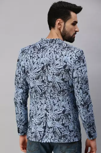 SHOWOFF Men's Notched Lapel Single-Breasted Blue Printed Blazer