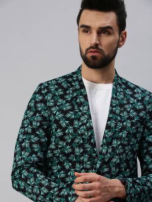 SHOWOFF Men's Notched Lapel Single-Breasted Green Printed Blazer 1