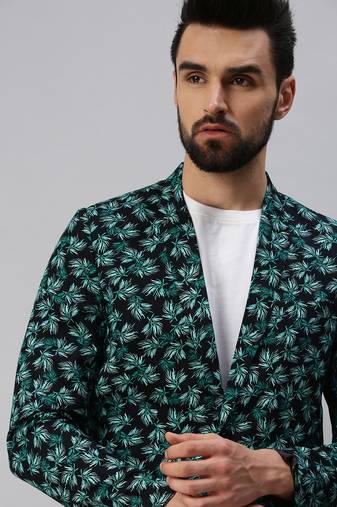 SHOWOFF Men's Notched Lapel Single-Breasted Green Printed Blazer