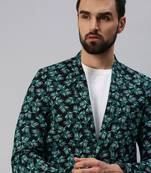 SHOWOFF Men's Notched Lapel Single-Breasted Green Printed Blazer