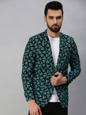 SHOWOFF Men's Notched Lapel Single-Breasted Green Printed Blazer 2