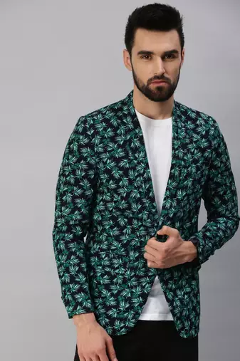 SHOWOFF Men's Notched Lapel Single-Breasted Green Printed Blazer