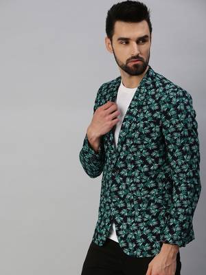 SHOWOFF Men's Notched Lapel Single-Breasted Green Printed Blazer 3
