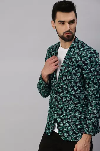 SHOWOFF Men's Notched Lapel Single-Breasted Green Printed Blazer