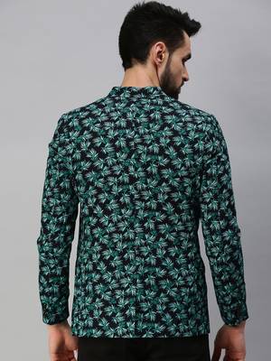 SHOWOFF Men's Notched Lapel Single-Breasted Green Printed Blazer 4