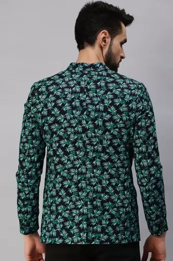 SHOWOFF Men's Notched Lapel Single-Breasted Green Printed Blazer