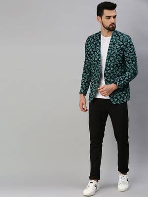 SHOWOFF Men's Notched Lapel Single-Breasted Green Printed Blazer 5
