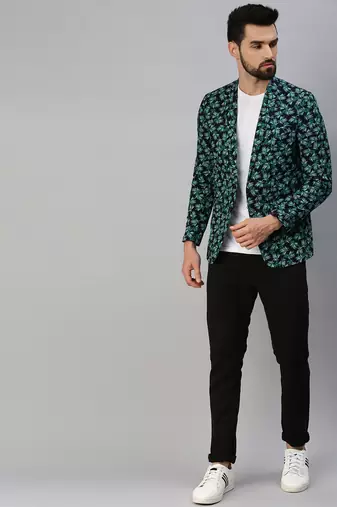 SHOWOFF Men's Notched Lapel Single-Breasted Green Printed Blazer