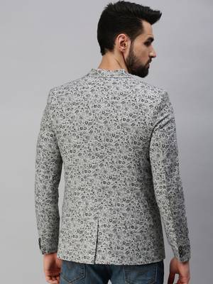 Men's Notched Lapel Single-Breasted Grey Printed Blazer 4