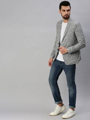 Men's Notched Lapel Single-Breasted Grey Printed Blazer 5