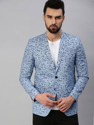 SHOWOFF Men's Notched Lapel Single-Breasted Blue Printed Blazer 1