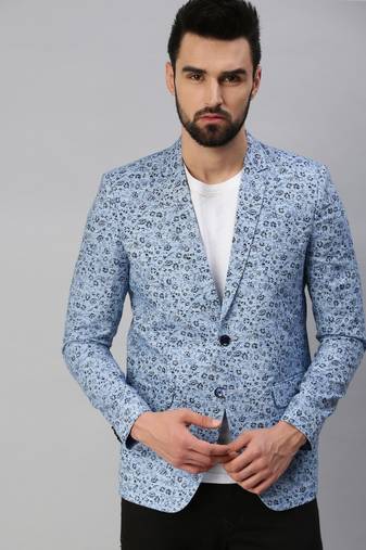 SHOWOFF Men's Notched Lapel Single-Breasted Blue Printed Blazer
