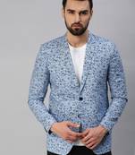SHOWOFF Men's Notched Lapel Single-Breasted Blue Printed Blazer