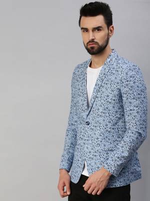 SHOWOFF Men's Notched Lapel Single-Breasted Blue Printed Blazer 2