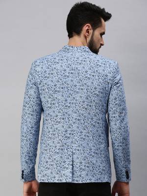 SHOWOFF Men's Notched Lapel Single-Breasted Blue Printed Blazer 3