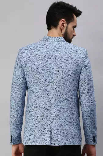 SHOWOFF Men's Notched Lapel Single-Breasted Blue Printed Blazer