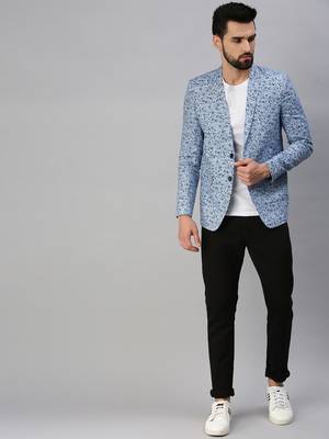 SHOWOFF Men's Notched Lapel Single-Breasted Blue Printed Blazer 4