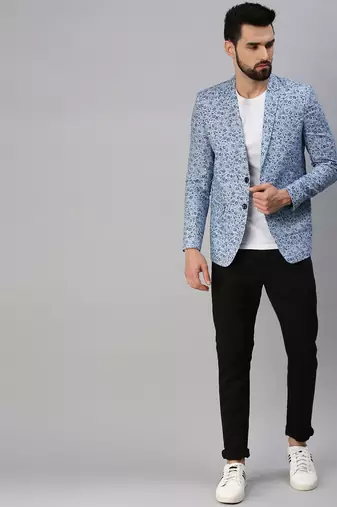 SHOWOFF Men's Notched Lapel Single-Breasted Blue Printed Blazer