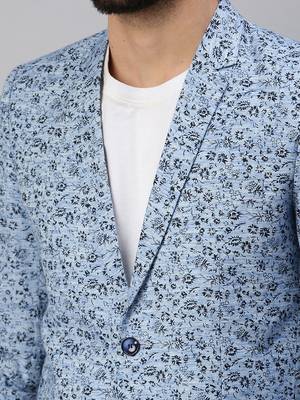 SHOWOFF Men's Notched Lapel Single-Breasted Blue Printed Blazer 5