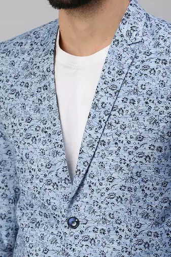 SHOWOFF Men's Notched Lapel Single-Breasted Blue Printed Blazer