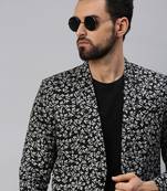 SHOWOFF Men's Notched Lapel Single-Breasted Black Printed Blazer