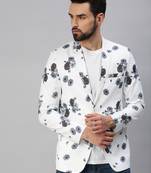 SHOWOFF Men's Notched Lapel Single-Breasted White Printed Blazer