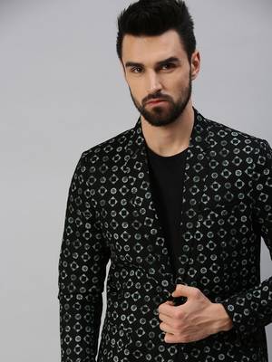 SHOWOFF Men's Notched Lapel Single-Breasted Black Printed Blazer 1
