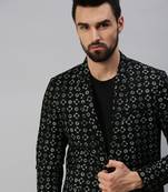 SHOWOFF Men's Notched Lapel Single-Breasted Black Printed Blazer