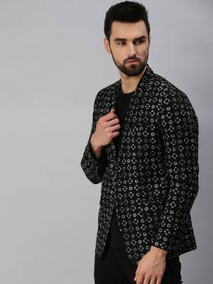 SHOWOFF Men's Notched Lapel Single-Breasted Black Printed Blazer 3